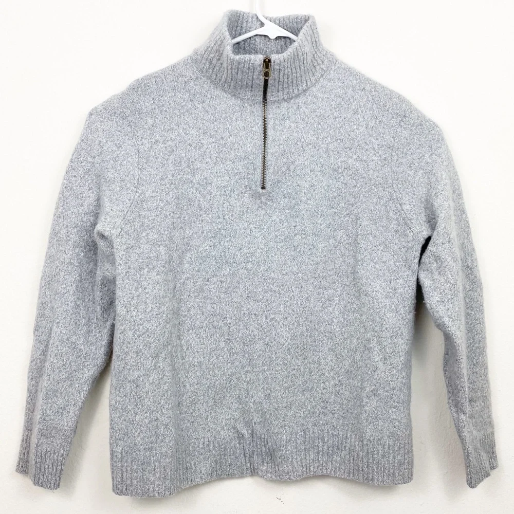 J. Crew Gray Merino‎ Wool 1/4 ZIP Pullover Sweater